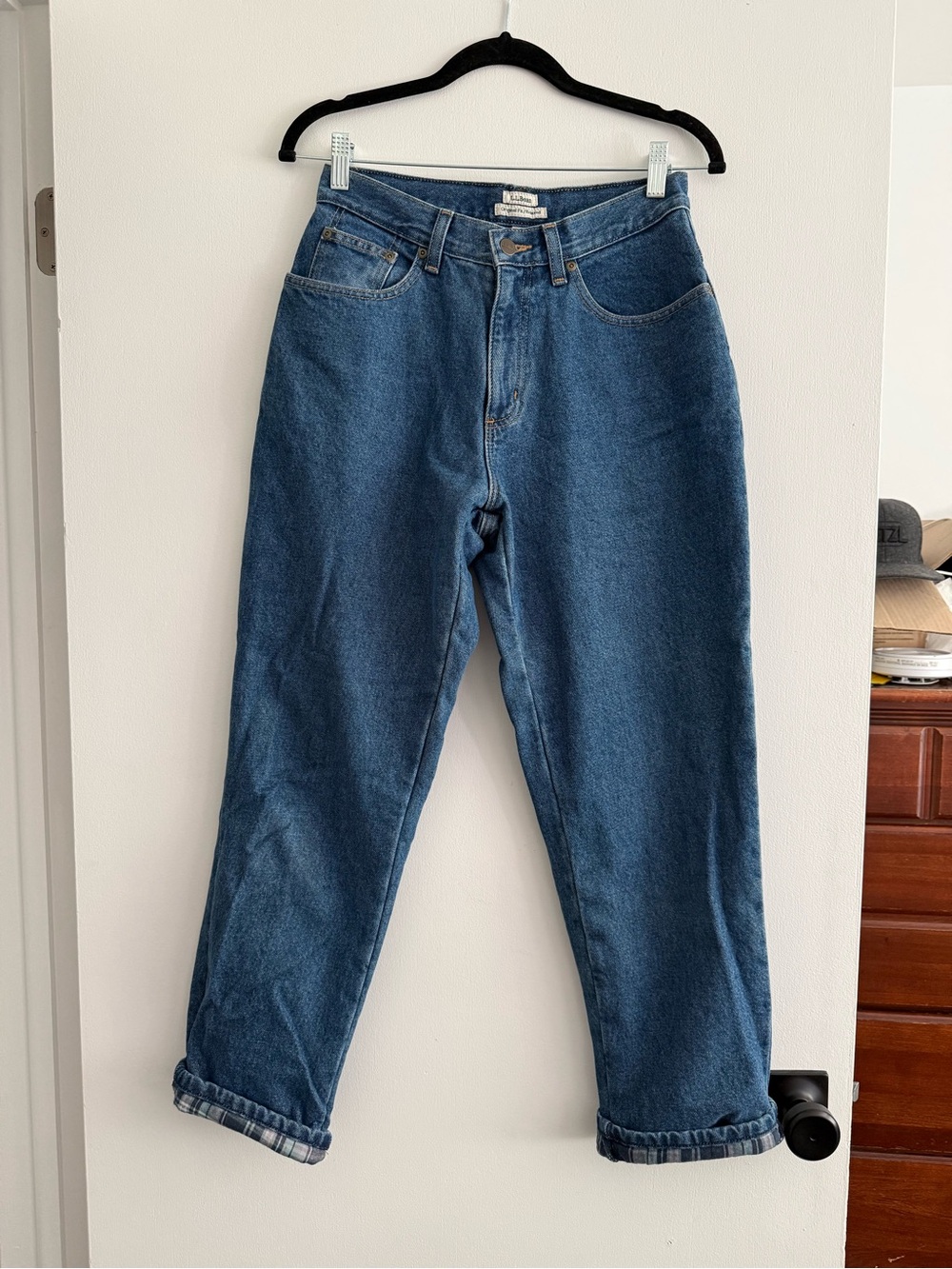 L.L. Bean Women's Original Fit/Relaxed, Flannel Lined Jeans in Dark Blue Wash